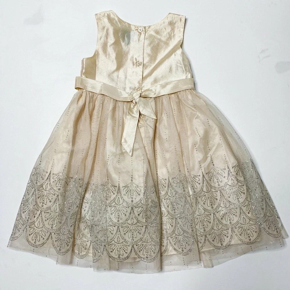 Pink & Violet Dress Girls Size 6 Cream Formal Silver Glitter Tie Back Sleeveless